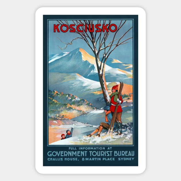 Vintage Travel Poster Kosciusko Australia Sticker by vintagetreasure